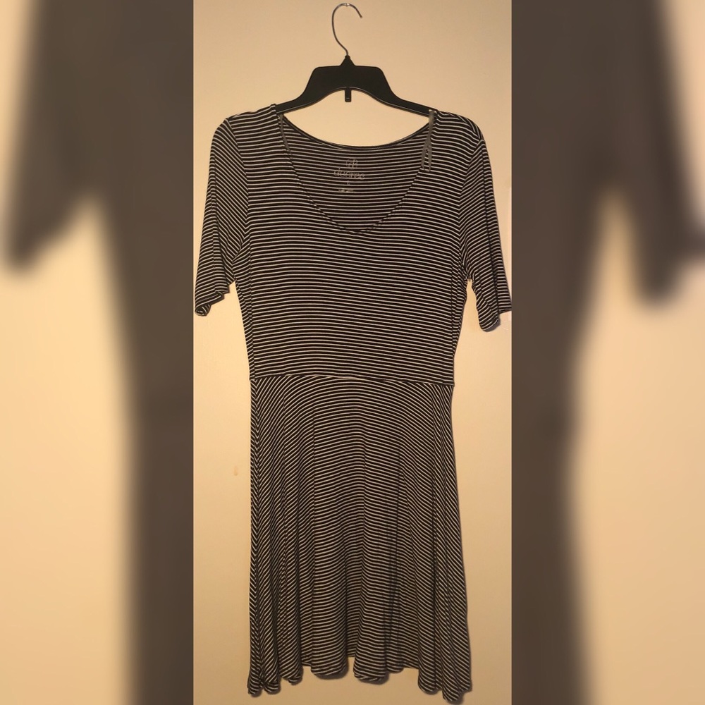 Decree Black and White Striped Skater Dress